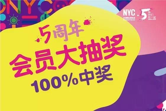NYC紐約國際五周年會員回饋大抽獎！100%中獎，人人有份哦